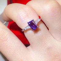 1 Carat Moissanite Platinum-Plated Rectangle Ring in Purple