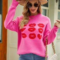 Lip Graphic Slit Dropped Shoulder Sweater