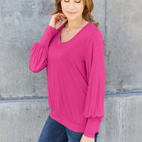 Basic Bae Full Size V-Neck Lantern Sleeve Blouse