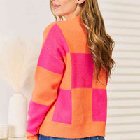 Woven Right Checkered V-Neck Dropped Shoulder Cardigan