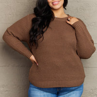 Zenana Breezy Days Plus Size High Low Waffle Knit Sweater