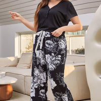 Full Size V-Neck Top and Floral Pants Lounge Set