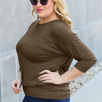 Basic Bae Full Size Round Neck Batwing Sleeve Blouse