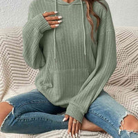 Ribbed Dropped Shoulder Drawstring Hoodie