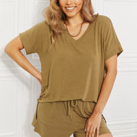 Zenana Full Size Morning Coffee V-Neck Top & Shorts Lounge Set