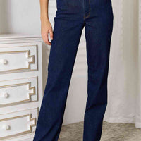 Judy Blue Full Size Raw Hem Straight Leg Jeans with Pockets