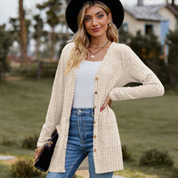 Ribbed Button-UP Cardigan with Pockets