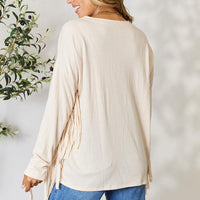 Celeste Full Size Fringe Detail Long Sleeve Blouse