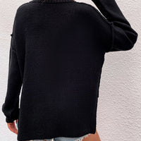 Buttoned Exposed Seam High-Low Sweater