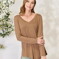 Zenana Full Size Long Sleeve V-Neck Top