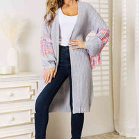 Woven Right Fringe Sleeve Dropped Shoulder Cardigan