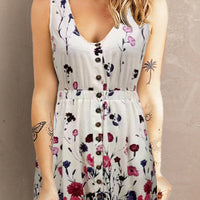 Scoop Neck Buttoned Sleeveless Magic Dress