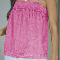 Smocked Adjustable Strap Denim Cami Top