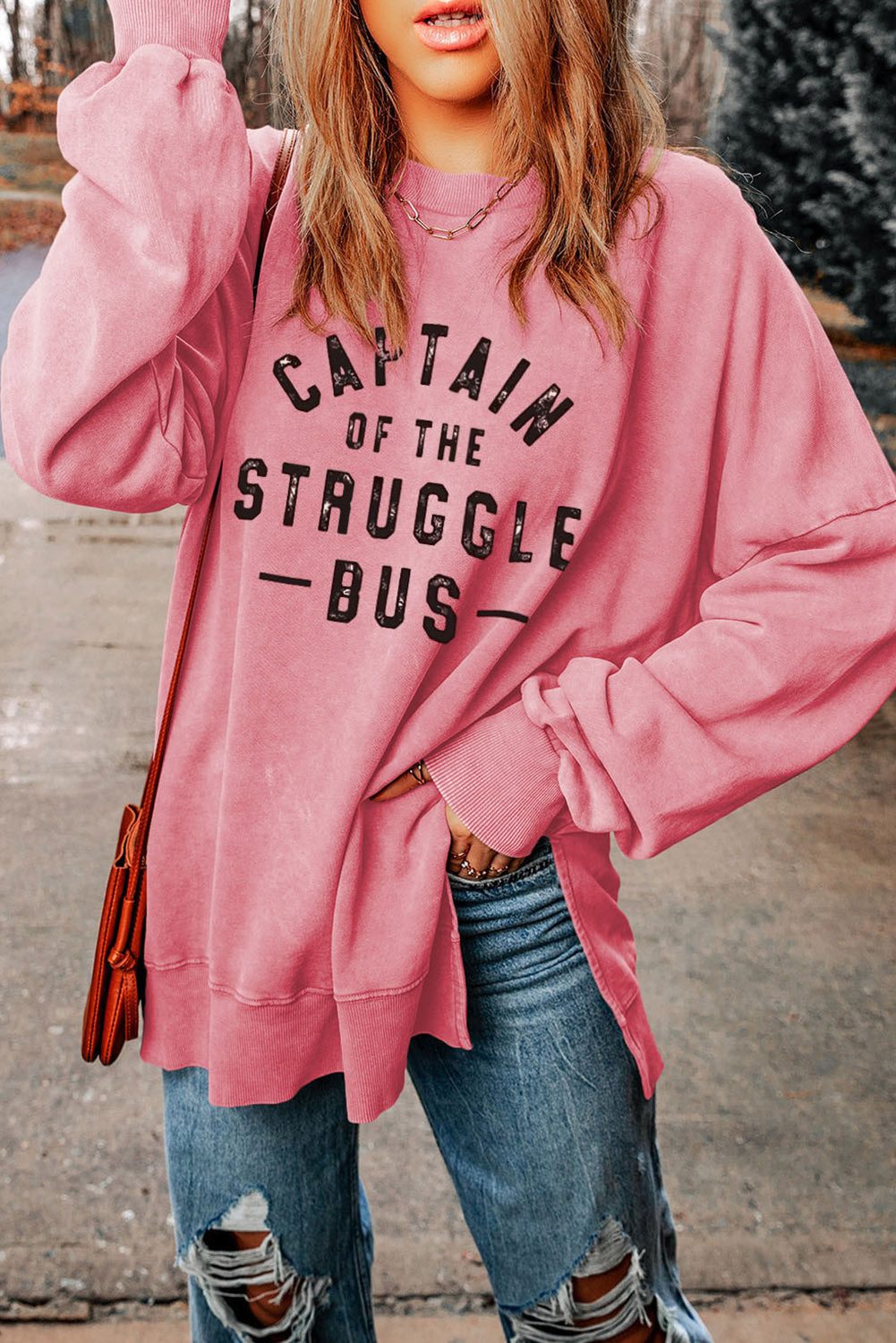 Slogan Graphic Dropped Shoulder Slit Sweatshirt