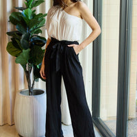 Dress Day Marvelous in Manhattan One-Shoulder Jumpsuit in White/Black