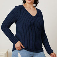 Basic Bae Full Size Ribbed V-Neck Long Sleeve T-Shirt