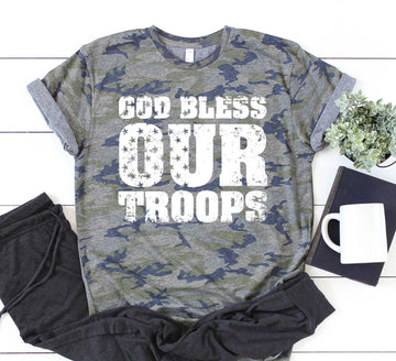 God Bless Our Troops Camo Graphic T  ❤️