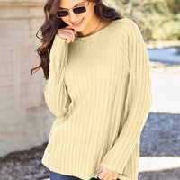 Basic Bae Full Size Ribbed Round Neck Long Sleeve Knit Top