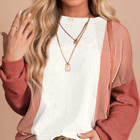 Color Block Ribbed Long Sleeve T-Shirt