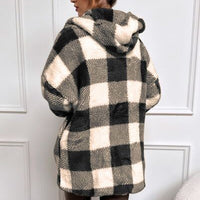 Double Take Full Size Plaid Long Sleeve Hooded Coat