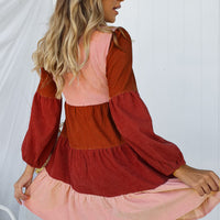 Color Block Square Neck Tiered Dress