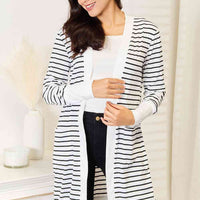 Double Take Striped Open Front Longline Cardigan