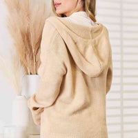 Woven Right Button-Down Long Sleeve Hooded Sweater