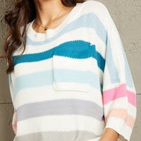 Woven Right Striped Round Neck Sweater with Breast Pocket