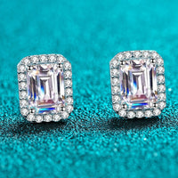 1 Carat Moissanite Rhodium-Plated Square Stud Earrings