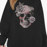 Simply Love Full Size Dropped Shoulder SKULL Graphic Sweatshirt