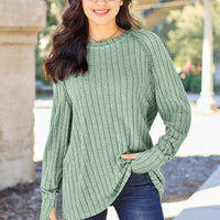 Basic Bae Full Size Ribbed Round Neck Long Sleeve Knit Top