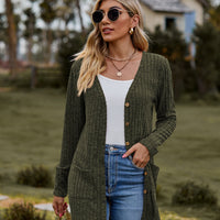 Ribbed Button-UP Cardigan with Pockets