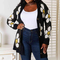 Double Take Floral Button Down Longline Cardigan