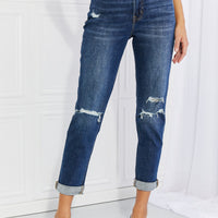 VERVET Full Size Distressed Cropped Jeans with Pockets