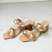 SODA Interwoven Ideas Braided Strap Block Heel Slide Sandal in Nude