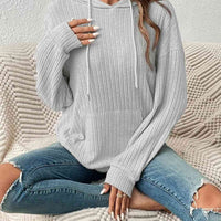 Ribbed Dropped Shoulder Drawstring Hoodie