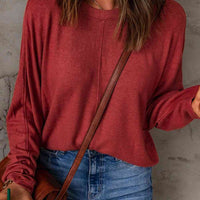 Seam Detail Round Neck Long Sleeve Top