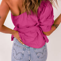 Tied Puff Sleeve One-Shoulder Top