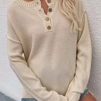 Buttoned Exposed Seam High-Low Sweater