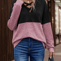 Two-Tone Crisscross Detail Sweatshirt