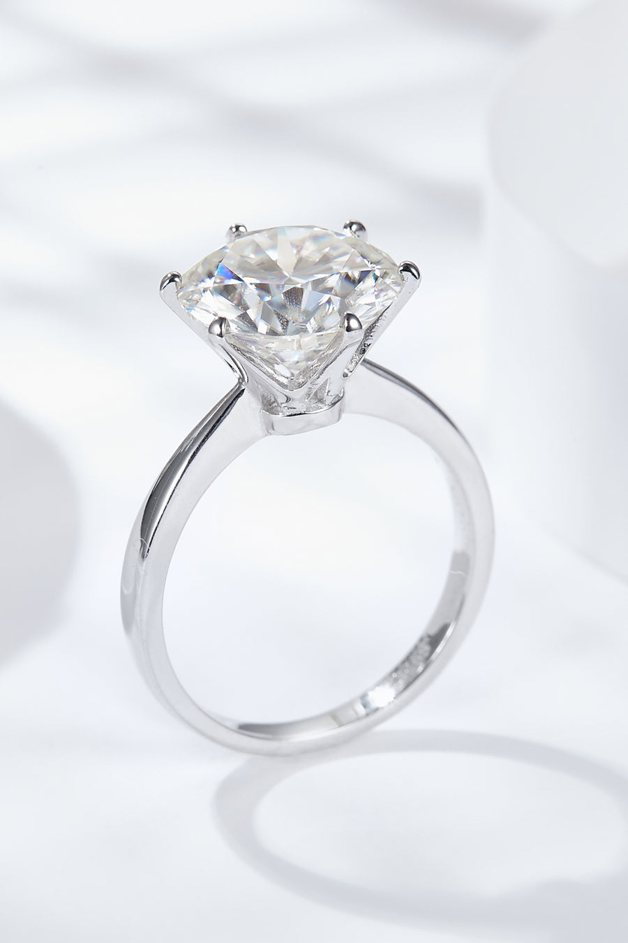 Platinum-Plated 5 Carat  Moissanite Solitaire Ring