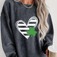 Heart Lucky Clover Round Neck Dropped Shoulder Sweatshirt