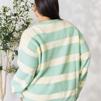 Sew In Love Full Size Contrast Striped Round Neck Sweater