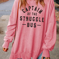 Slogan Graphic Dropped Shoulder Slit Sweatshirt