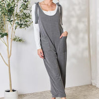 Celeste Full Size Ribbed Tie Shoulder Sleeveless Ankle Overalls