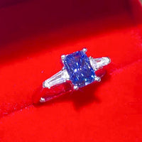 1 Carat Moissanite Platinum-Plated Rectangle Ring in Blue