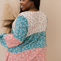 ODDI Full Size Contrast Floral Babydoll Blouse