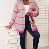 Woven Right Ribbed Long Sleeve Cardigan