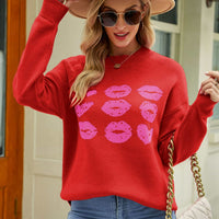 Lip Graphic Slit Dropped Shoulder Sweater