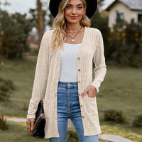 Ribbed Button-UP Cardigan with Pockets